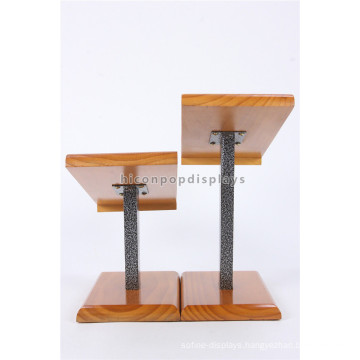 Custom Metal Rod Wooden Holder Countertop Shoes Retail Shop Commercial Stand Wear Display Unit